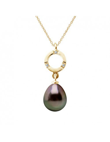 Tessa necklace Tahiti pearl and diamond circle - gold