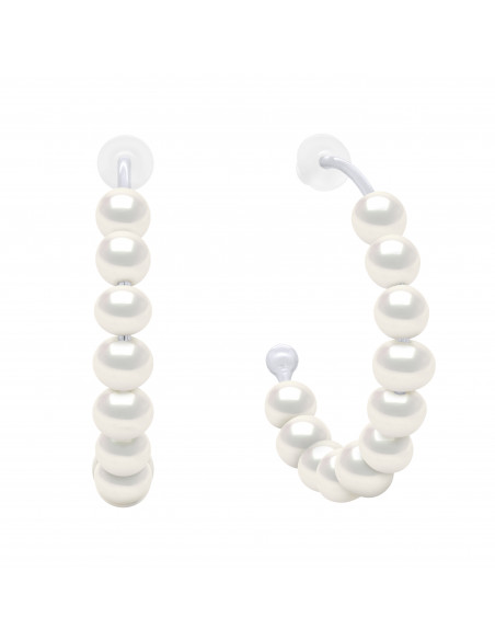 Pearl Hoop Earrings - Silver