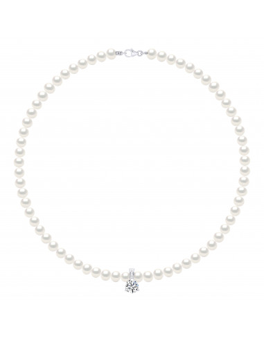 Perla y collar de cristal - Plata