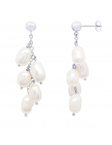 Pearl Cluster Earrings - Silver