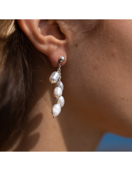 Boucles d'Oreilles Grappes Perles - Argent