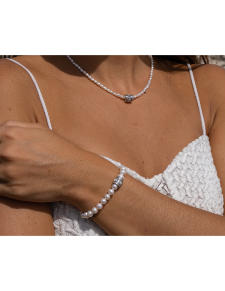 Bracciale Cilindro Perline - Argento