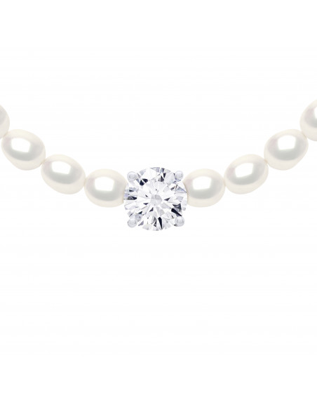 Pearls & Solitaire Necklace - Silver