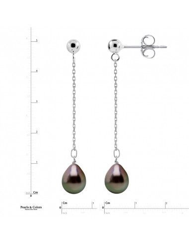 Boucles d'Oreilles Pendantes Perles Tahiti - Argent