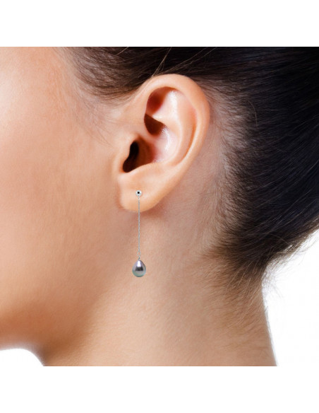 Boucles d'Oreilles Pendantes Perles Tahiti - Argent