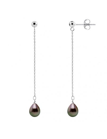 boucles d'oreilles Pendantes Perles Tahiti - Argent