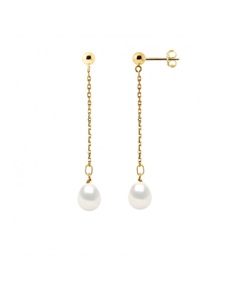 Boucles d'Oreilles Pendantes Perles - Or