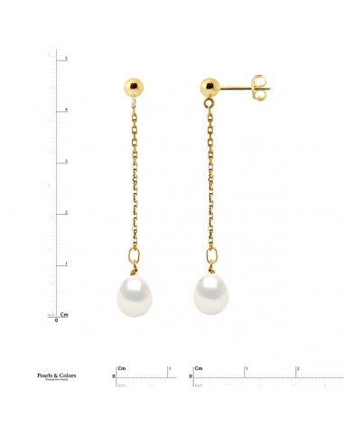 Boucles d'Oreilles Pendantes Perles - Or