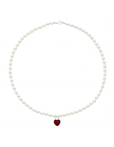 Collier Love - Perles de Culture et Coeur Rouge