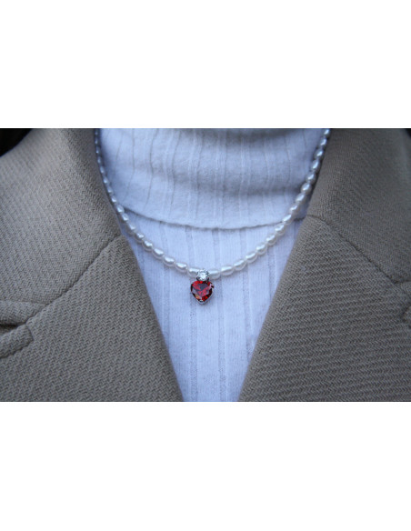 Collar de amor - Perlas de Cultura y Corazón Rojo