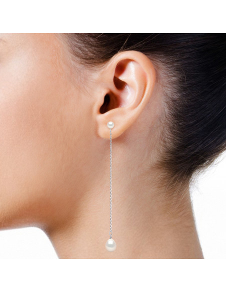 Boucles d'Oreilles Pendantes Perles - Or