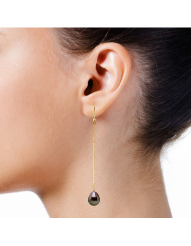 Boucles d'Oreilles Pendantes Perles Tahiti - Or