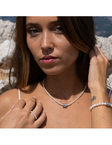 Collana Cilindro Perla - Argento